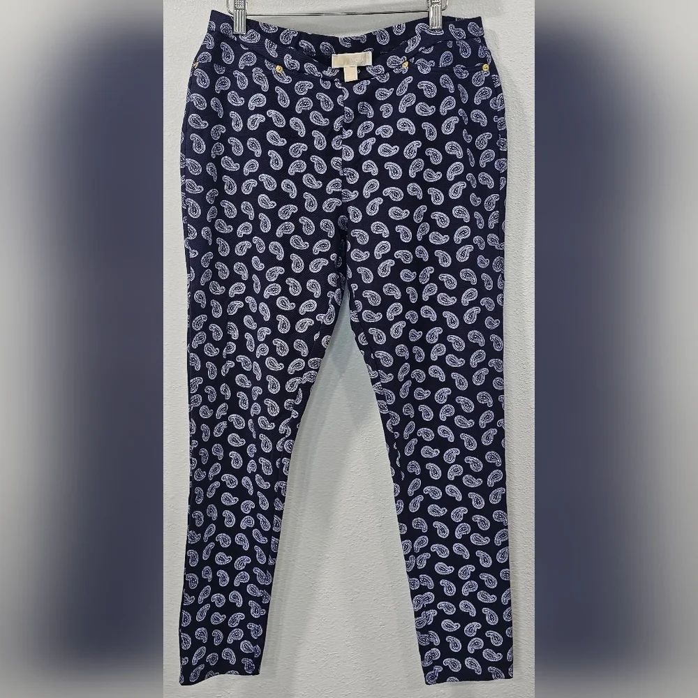 Michael Kors Blue & White Paisley Jeggings Size Large Pockets
